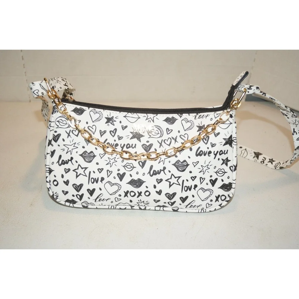 Original XOXO Crossbody Bag Illustration Love Lips Drawings Sketches White Gold